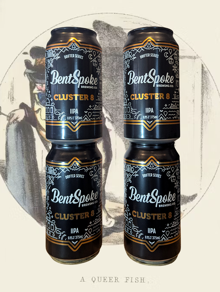 A can of BentSpoke 'Cluster 8' Imperial IPA from Braddon, ACT - Featuring tropical and citrus hop aromas, Cluster 8 is a big and bold Imperial IPA packed full of a serious combination of hops including: Mosaic, Simcoe, Amarillo, Centennial and Citra balanced with a solid and clean malty palate.