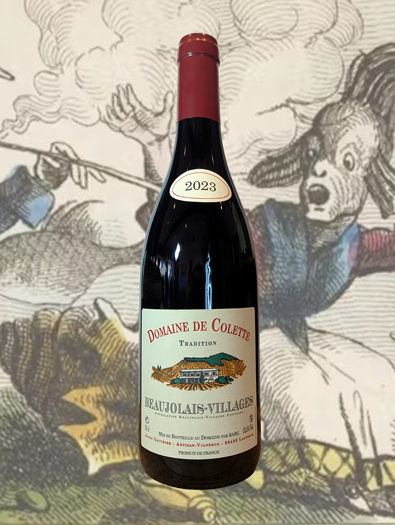 A bottle of Colette Beaujolais-Villages Tradition 2023 from Beaujolais, France