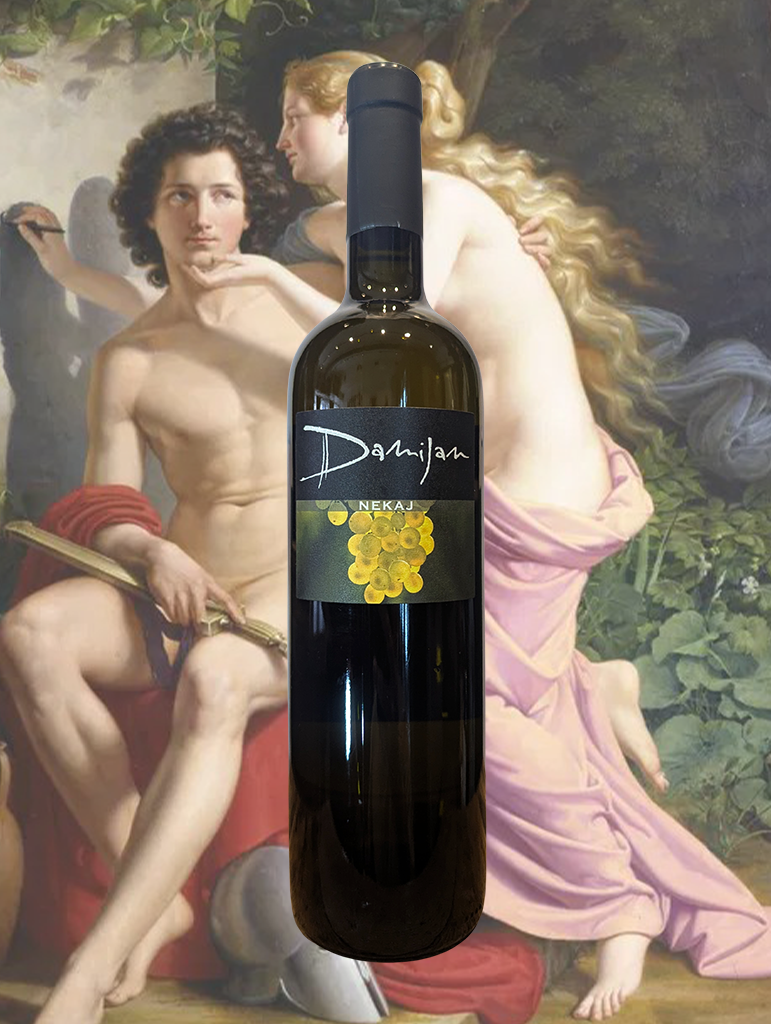 A bottle of Damijan Podversic 'Nekaj' Friulano 2018 from Friuli, Italy - An elegant and driven skin contact Friulano from northeast Italy.