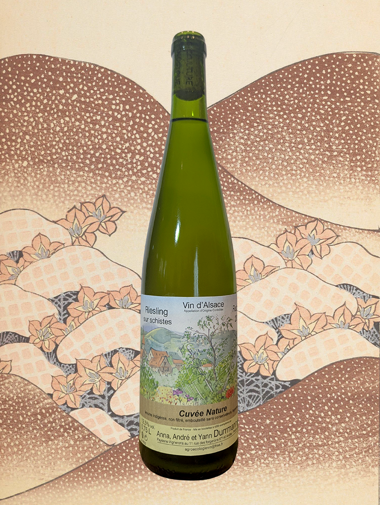 A bottle of Durrmann 'Riesling sur Schistes' 2023 from Alsace, France - A really great example of Riesling done in a more minimal style. More than just a bone dry acid bomb or sweet fruit drink.