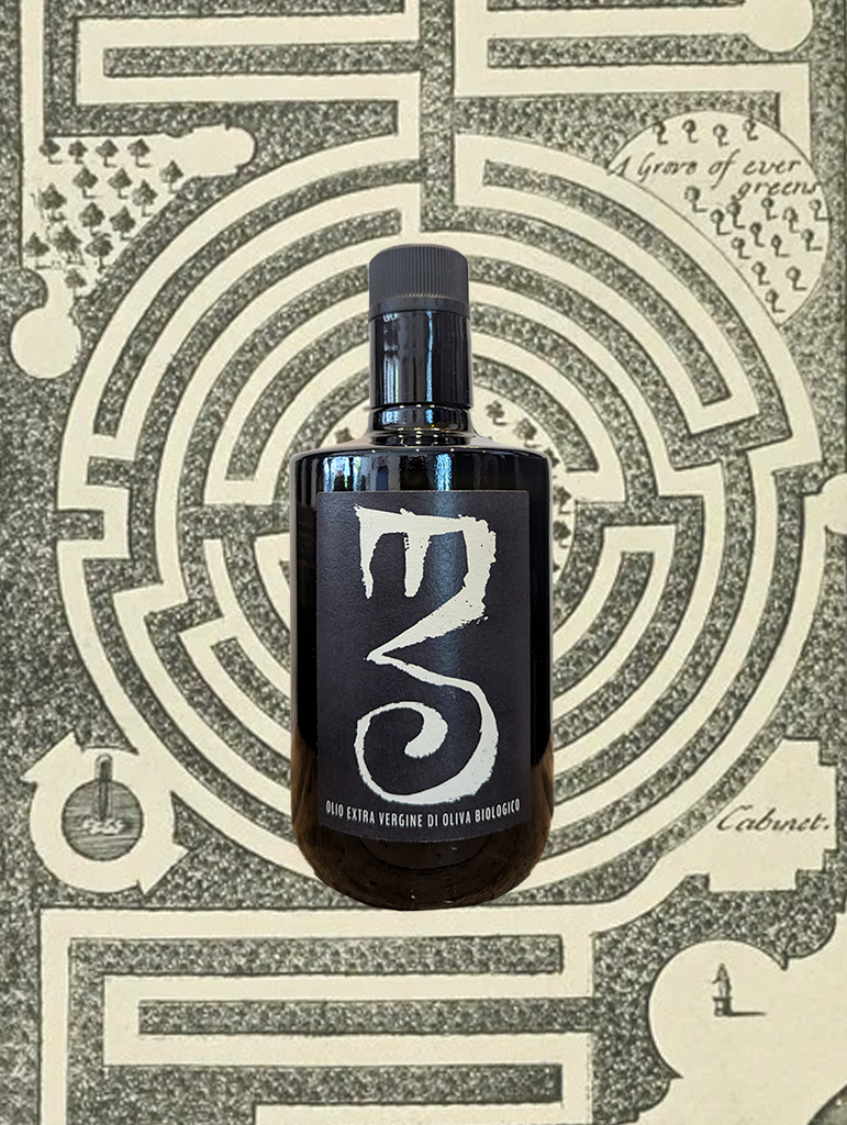 A bottle of Fiore-Podere San Biagio Extra Virgin Olive Oil from Abruzzo, Italy - Extra virgin olive oil of excellent value obtained by a careful selection of Leccino, Casaliva, Frantoio olives, hand picked and immediately pressed using a cold system.