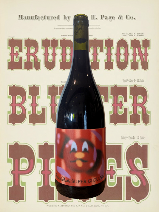 A bottle of Italian Plastic 'Super Glou' Red Blend 2025 from South Australia - A darkly bright (or brightly dark?) red that will cure your ails like nothing else. Metaphorically, of course.