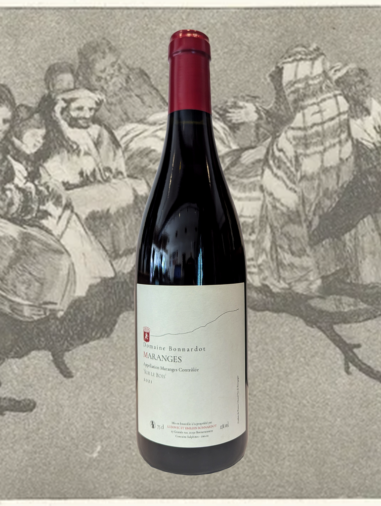 A bottle of Ludovic Bonnardot Maranges 'Sur le Bois' Rouge 2021 from Burgundy, France