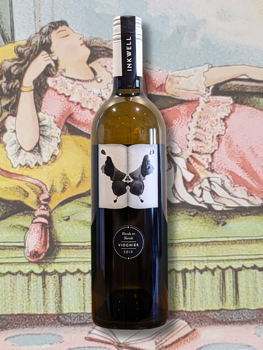 Inkwell 'Blonde on Blonde' Viognier 2019 bottle. Aged white wine from McLaren Vale, South Australia. Wild-fermented, oak-aged Viognier with aromatic depth and texture.