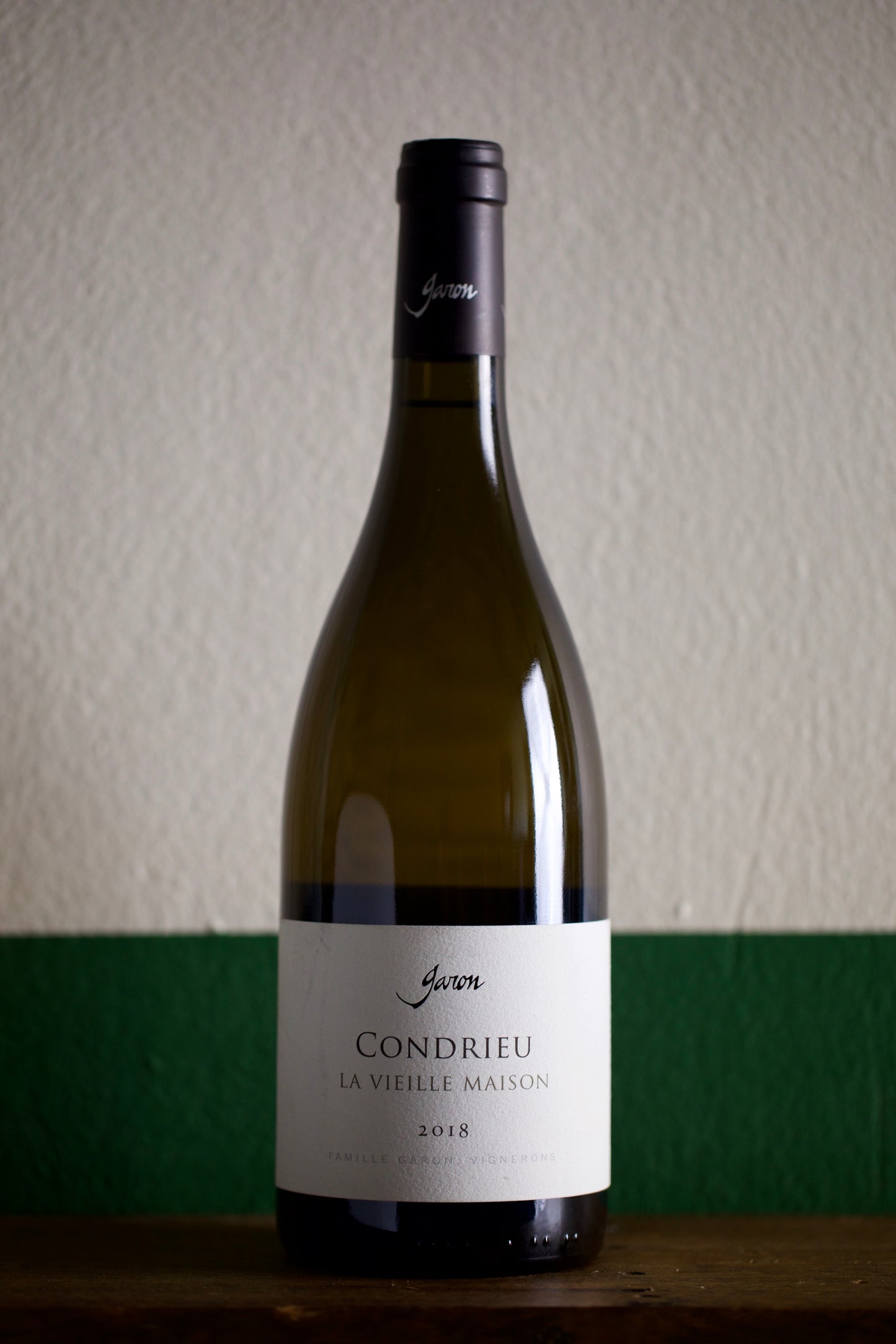 Bottle of Famille Garon 'La Vieille Maison' Condrieu 2018 — a textured, aromatic Viognier from steep granite vineyards in the Northern Rhône.
