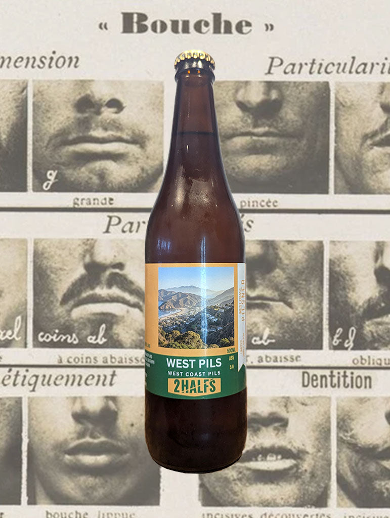A bottle of 2 Halfs 'West Pils' West Coast Pilsner from Alexandria, NSW