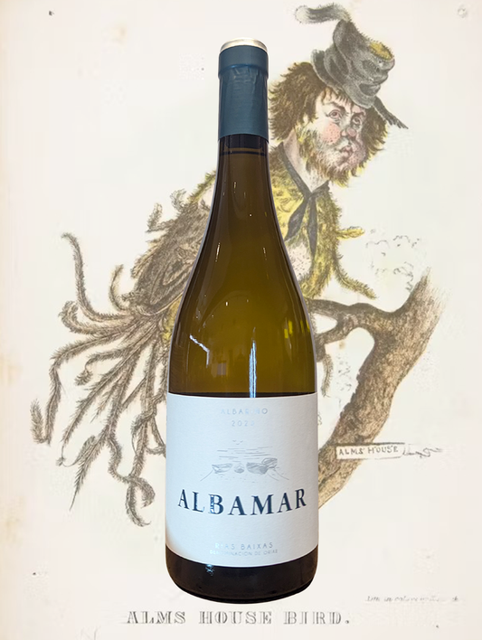 A bottle of Albamar 'Rías Baixas DO' Albariño 2023 from Galicia, Spain - A fresh and vibrant Albariño from Rías Baixas in Northwest Spain. 