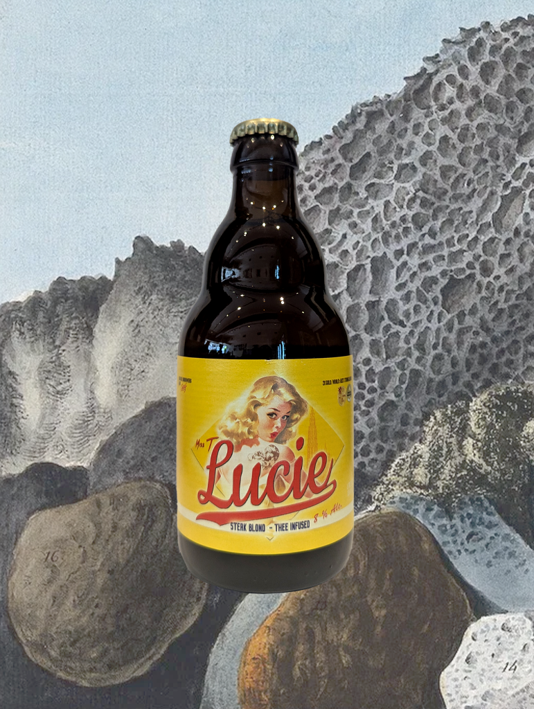 A bottle of Antwerpse 'Miss T Lucie' Strong Blond Ale from Belgium - A tea-infused blonde that's full of power, spice, and sparkles too! 