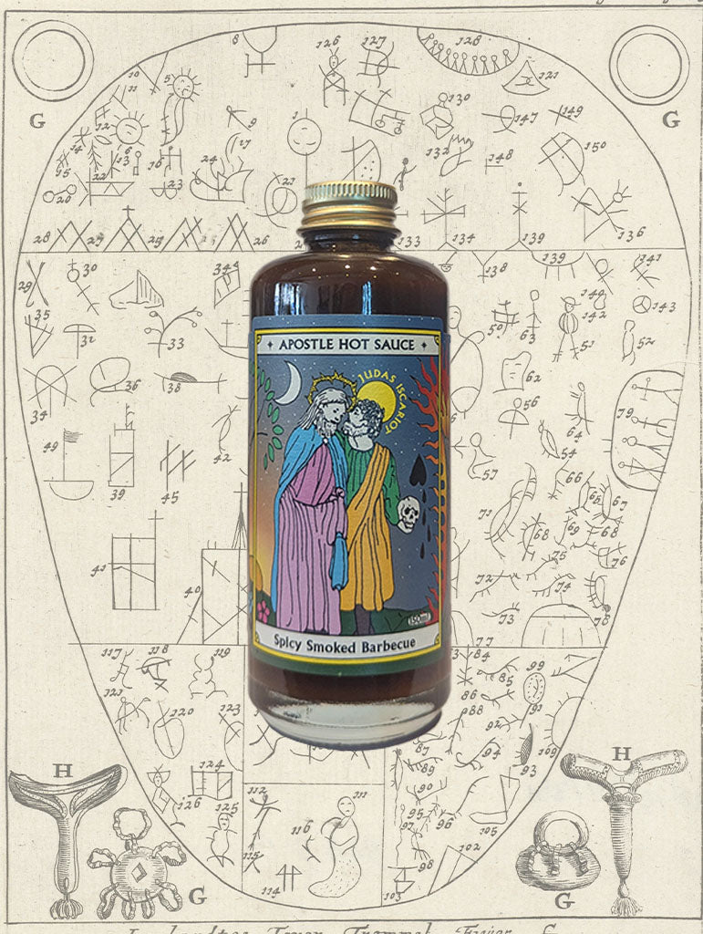 A bottle of Apostle 'Judas Iscariot' Spicy Smoked Barbeque Sauce from New Zealand