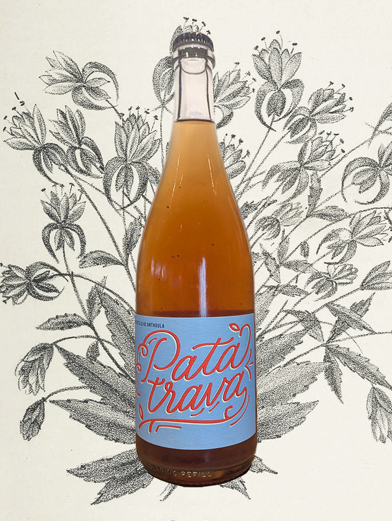 A bottle of Aristotelis Ke Anthoula 'Pata Trava' Rosato Pet Nat 2024 from the Riverland, NSW