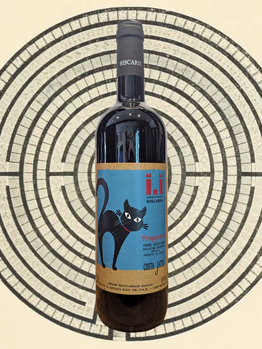 A bottle of Biscaris Frappato 'Costa Jatta' 2024 from Sicily, Italy - Dried black fruit, dried kitchen herbs, bracing acidity and something gently saline. Big grippy tannin. Dark, brooding and full bodied. I swoon for this handsome cat.  