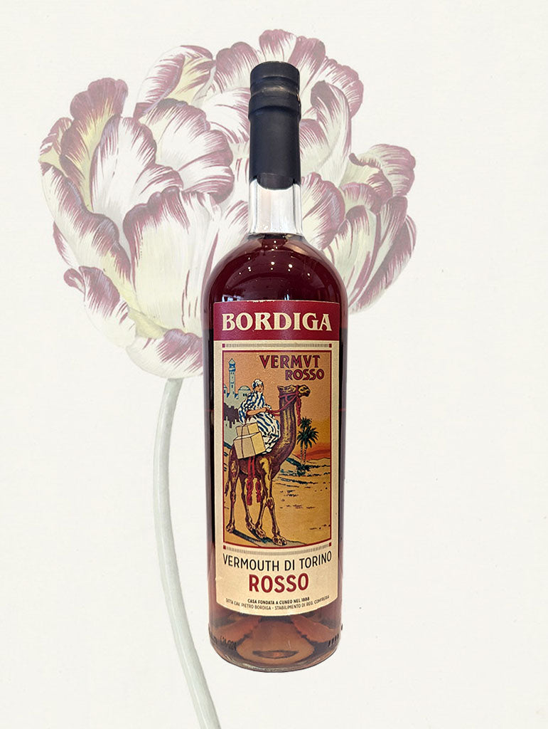 A bottle of Bordiga Vermouth di Torino Rosso from Piemonte, Italy