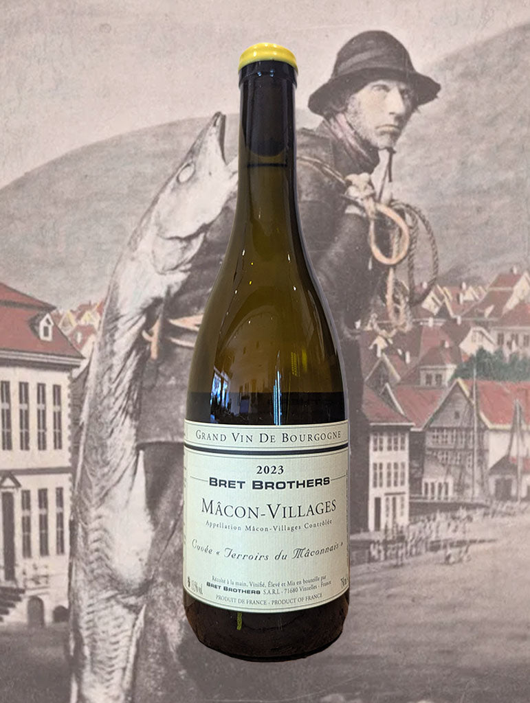 A bottle of Bret Brothers 'Terroirs du Maconnais' Macon-Villages 2020 from Burgundy, France