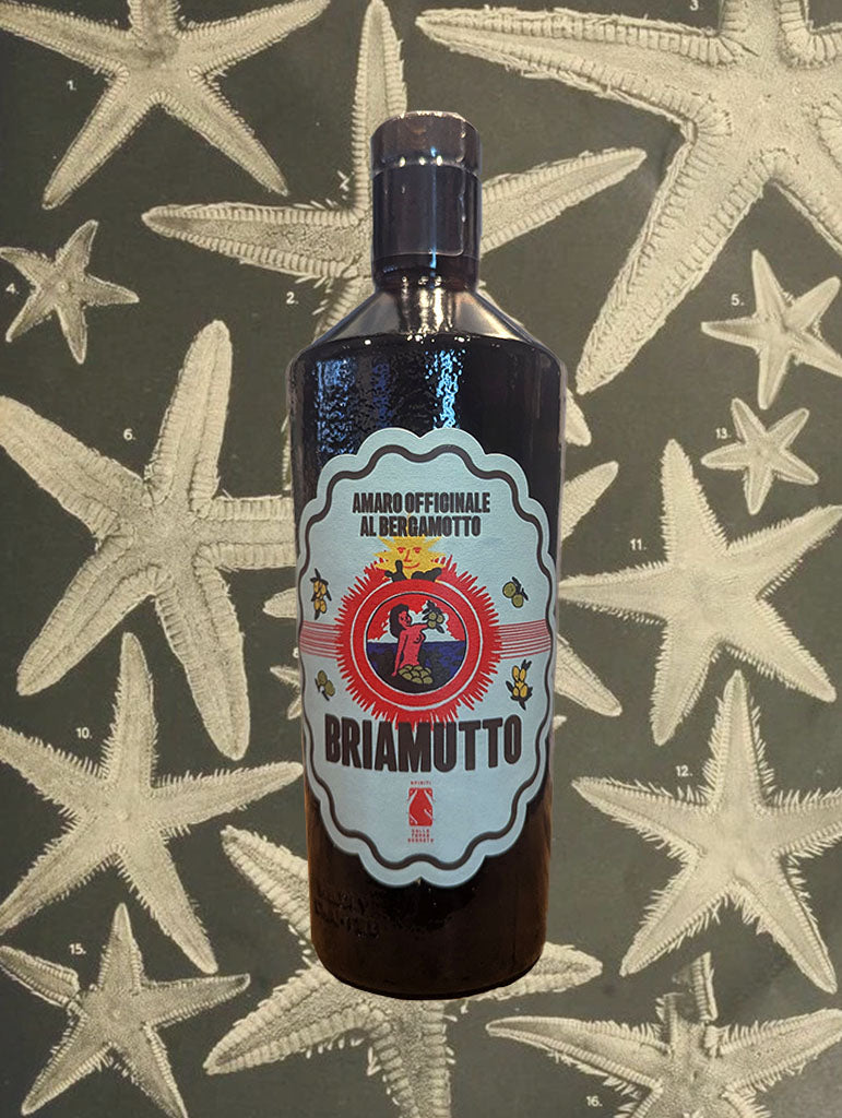 A bottle of Briamutto Amaro Officinale Al Bergamotto from Sicily, Italy