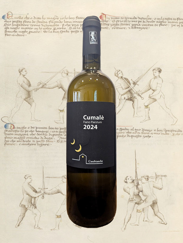 A bottle of Casebianche 'Cumale' Fiano Cilento 2024 from Campania, Italy