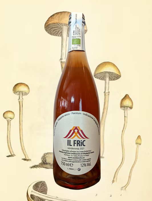 A bottle of Casebianche 'Il Fric' Frizzante Rose 2021 from Campania, Italy - A fresh, fruity, and fragrant fizz from Italy's South!