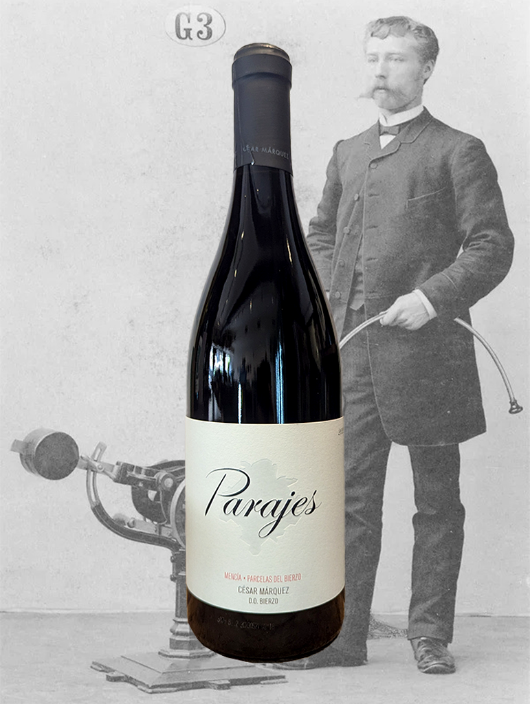 A bottle of Cesar Marquez 'Parajes del Bierzo' Mencia 2022 from Bierzo, Spain