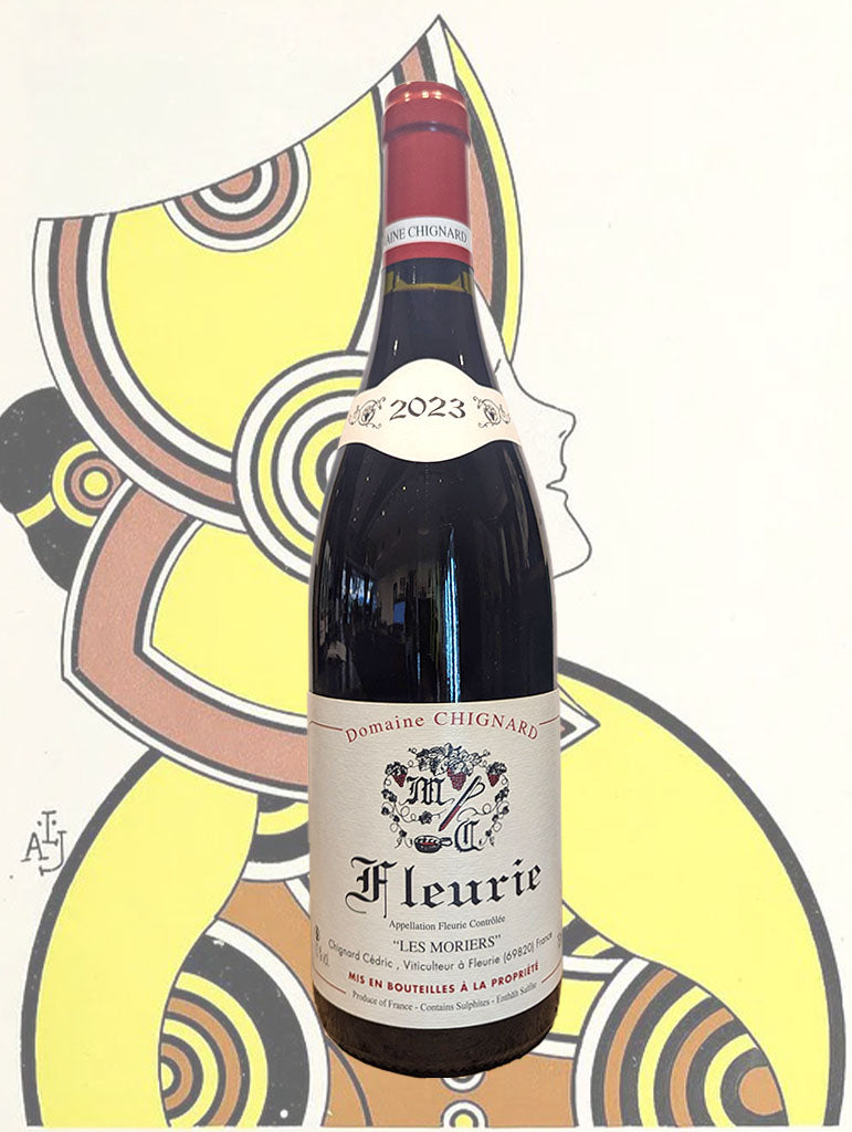 A bottle of Chignard 'Les Moriers' Fleurie 2023 from Beaujolais, France