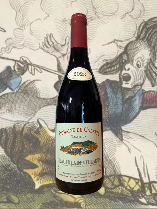 A bottle of Colette Beaujolais-Villages Tradition 2023 from Beaujolais, France