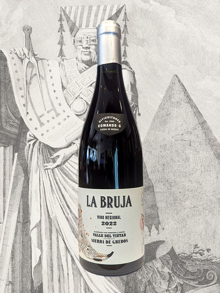 A bottle of Comando G 'La Bruja de Rozas' Garnacha 2022 from Madrid, Spain