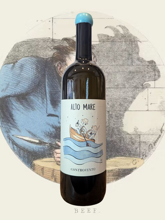 A bottle of Controvento 'Alto Mare' Bianco 2021 from Abruzzo, Italy - A fresh, lively, and textural Trebbiano blend, from the Adriatic coast and tasting like it too. 