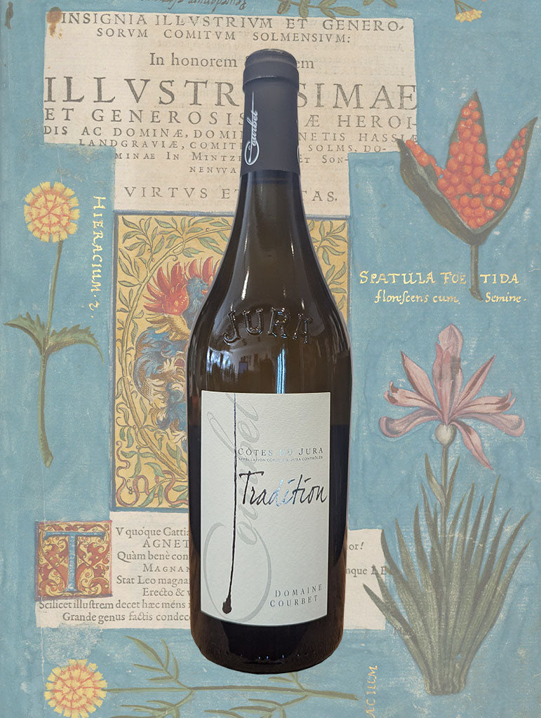 A bottle of Courbet 'Tradition' Blanc 2020 from Jura, France