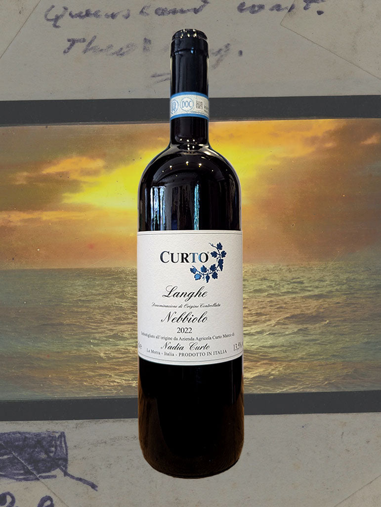 A bottle of Curto Langhe Nebbiolo 2022 from Piemonte, Italy