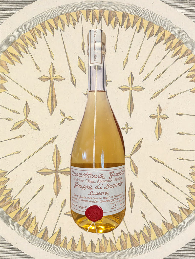 A bottle of Distilleria Gualco Grappa di Barolo Riserva from Piemonte, Italy