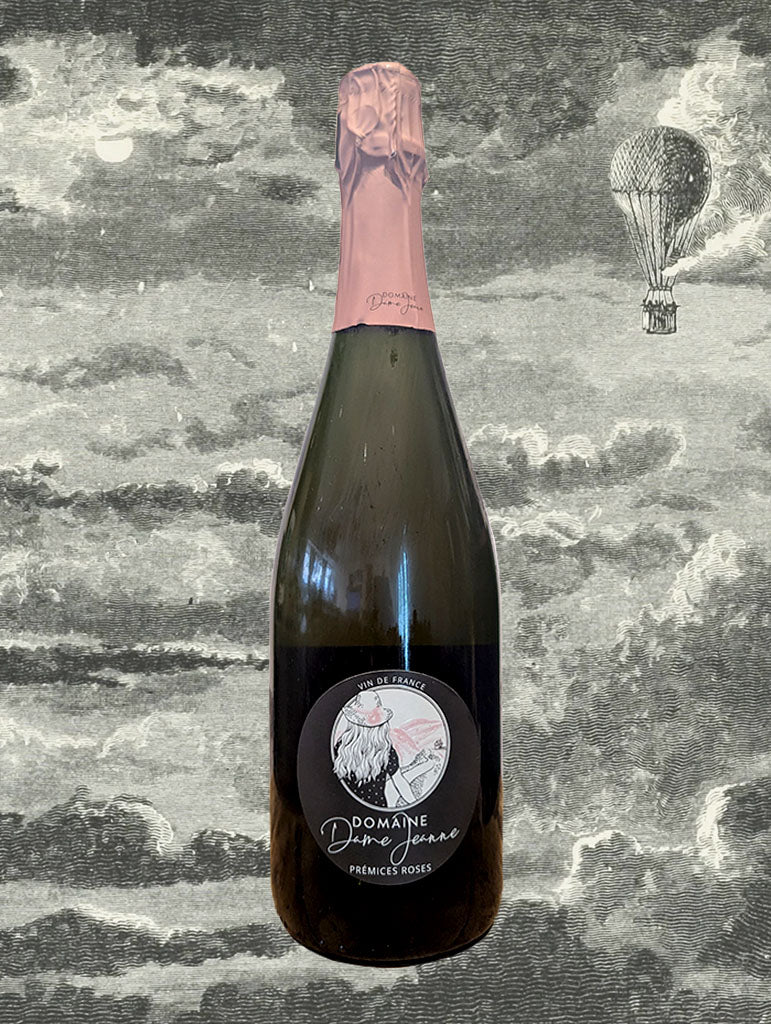 A bottle of Domaine Dame Jeanne 'Premices Rose' Brut Nature 2020 from Burgundy, France