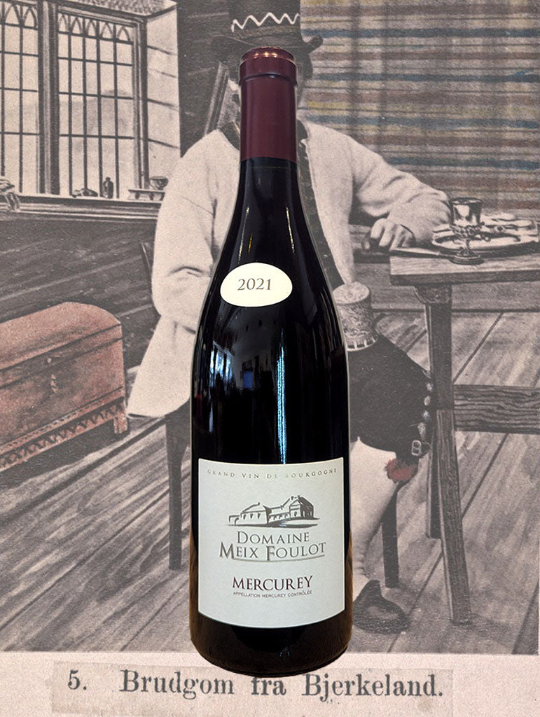 A bottle of Domaine Meix Foulot Mercurey Rouge 2021 from Burgundy, France