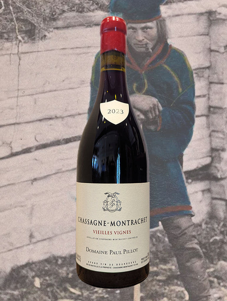 A bottle of Domaine Paul Pillot 'Vieilles Vignes' Chassagne-Montrachet Rouge 2023 from Burgundy, France