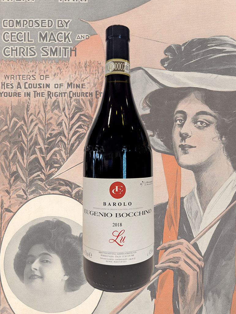 A bottle of Eugenio Bocchino 'Lu' Barolo 2018 from Piemonte, Italy