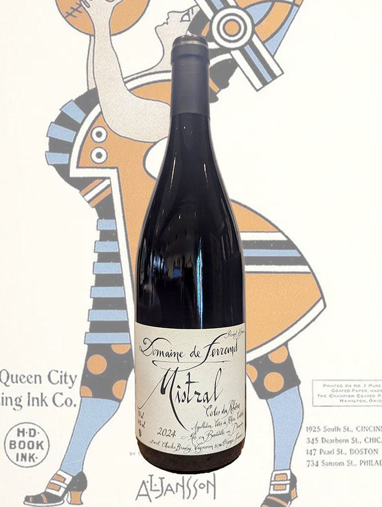 A bottle of Ferrand 'Mistral' Cotes du Rhone Rouge 2024 from Rhone Valley, France