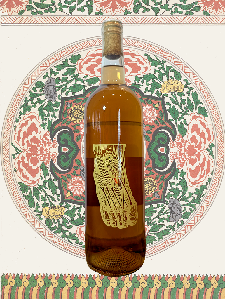 A bottle of Fin 'Speedo Gris' Skin Contact Pinot Gris 2024 from Goulburn Valley, VIC - A skinsy acid driven maverick of a Pinot Gris - like a Jazz beat that somehow never stops.