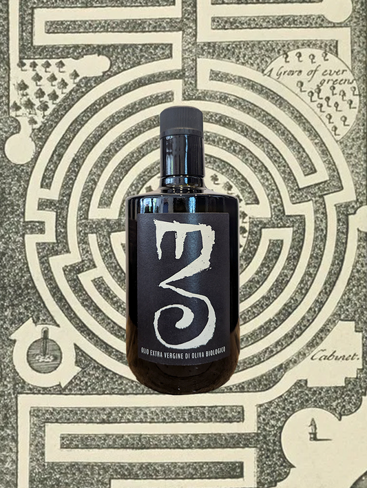 A bottle of Fiore-Podere San Biagio Extra Virgin Olive Oil from Abruzzo, Italy - Extra virgin olive oil of excellent value obtained by a careful selection of Leccino, Casaliva, Frantoio olives, hand picked and immediately pressed using a cold system. 