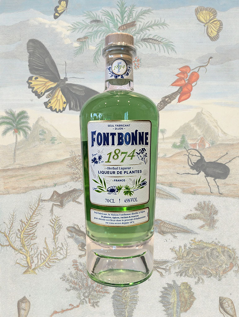 A bottle of Fontbonne 1874 Herbal Liqueur from Dijon, France