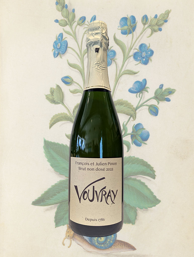A bottle of Francois et Julien Pinon Petillant Brut Non Dose Vouvray 2022 from Loire, France
