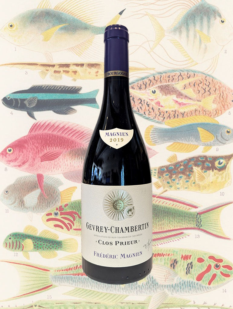 A bottle of Frederic Magnien 'Clos Prieur' Gevrey Chambertin 2019 from Burgundy, France