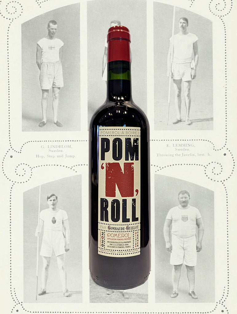 A bottle of Gombaude-Guillot 'Pom'n'Roll' Pomerol Rouge 2020 from Bordeaux, France