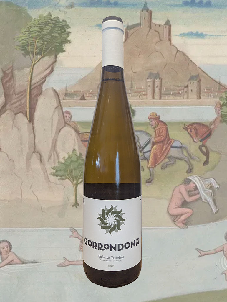 A bottle of Gorrondona Bizkaiko Txakolina' 2024 from Basque, Spain