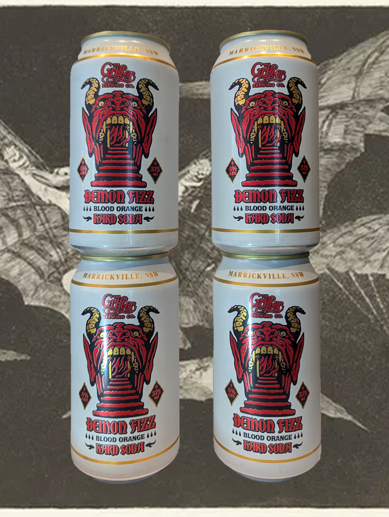 A can of Grifter Demon Fizz Blood Orange Hard Soda from Marrickville, NSW