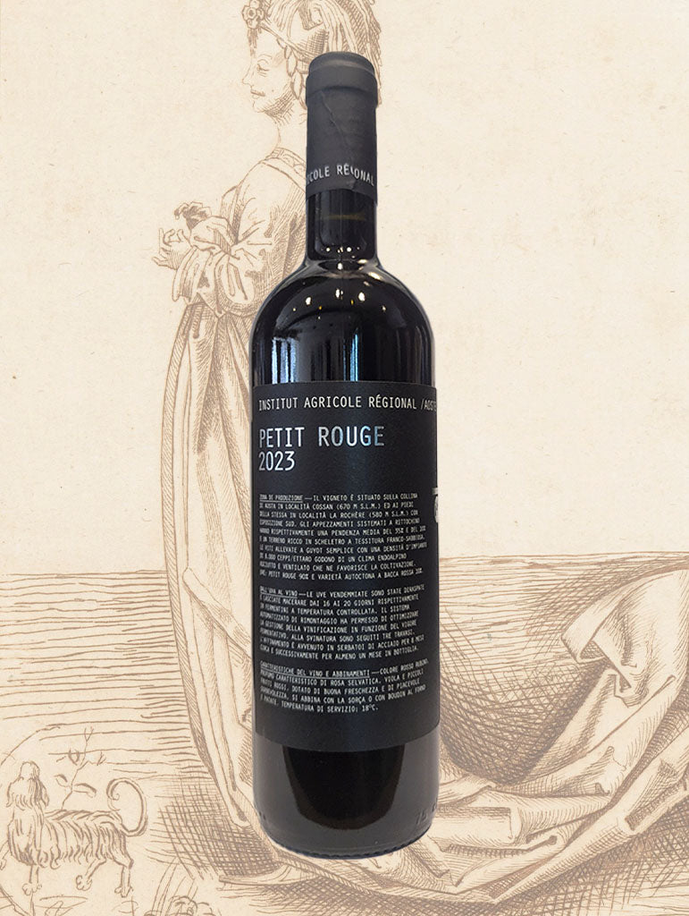 A bottle of Institut Agricole Regional Petit Rouge 2023 from Valle d'Aosta, Italy