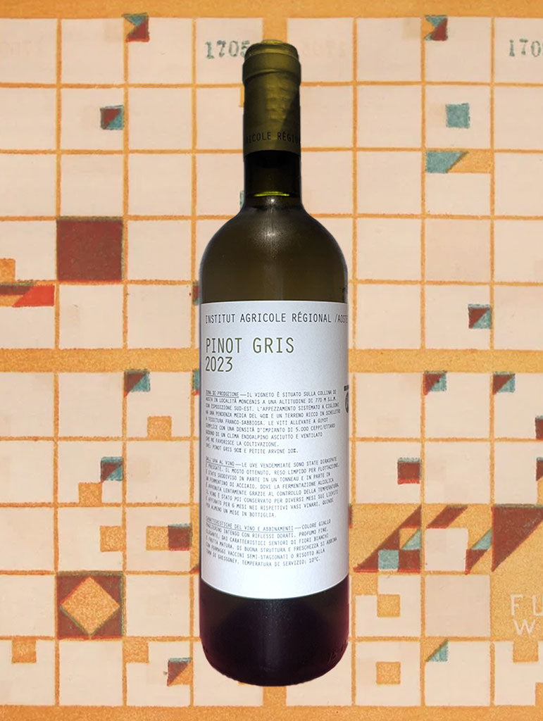 A bottle of Institut Agricole Regional Pinot Gris 2023 from Valle d'Aosta, Italy