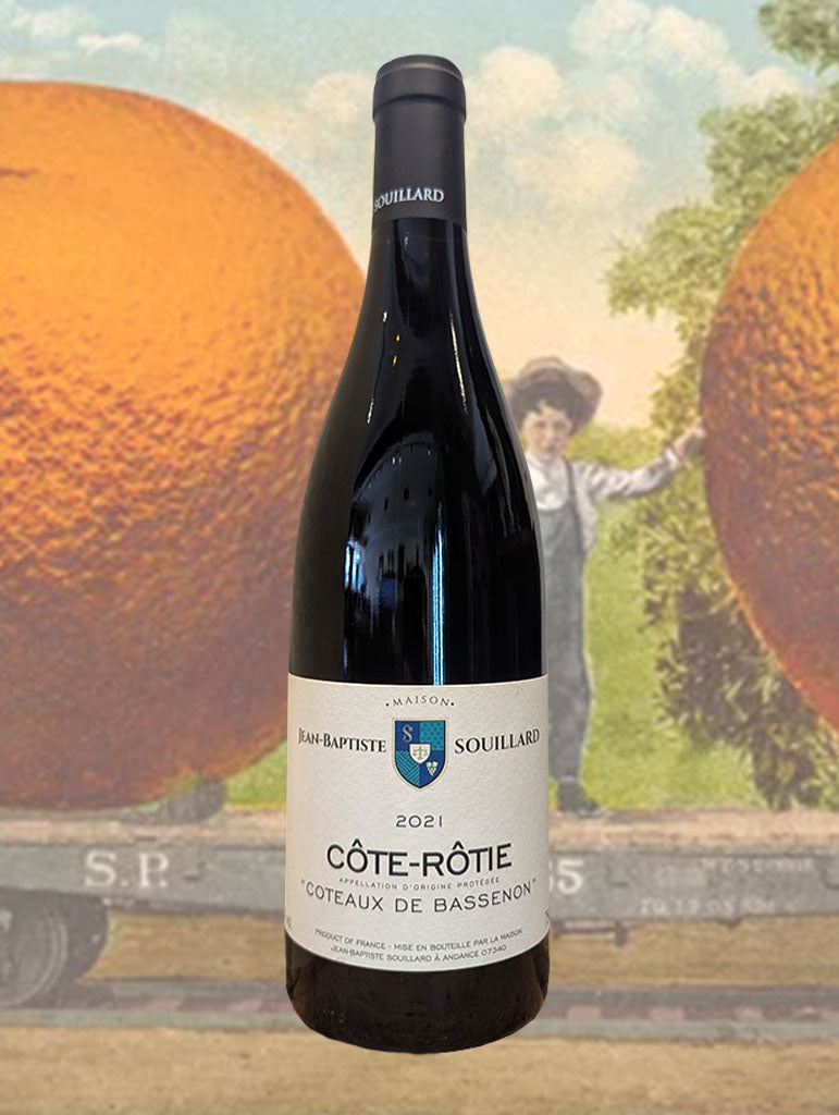 A bottle of Jean-Baptiste Souillard 'Coteaux de Bassenon' Cote-Rotie 2021 from Northern Rhone, France