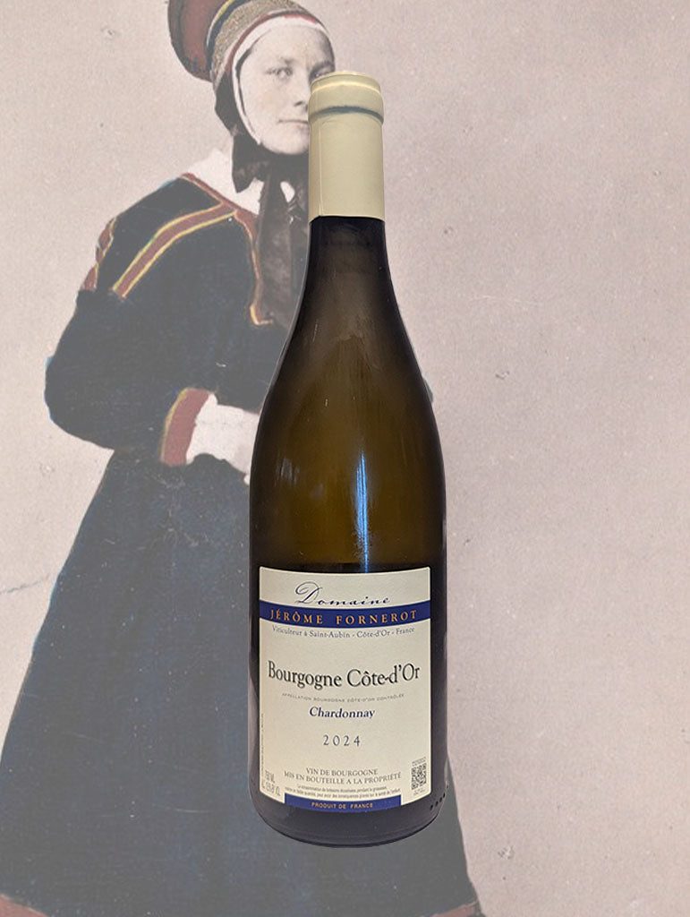 A bottle of Jerome Fornerot Bourgogne Cote-d'Or Chardonnay 2024 from Burgundy, France