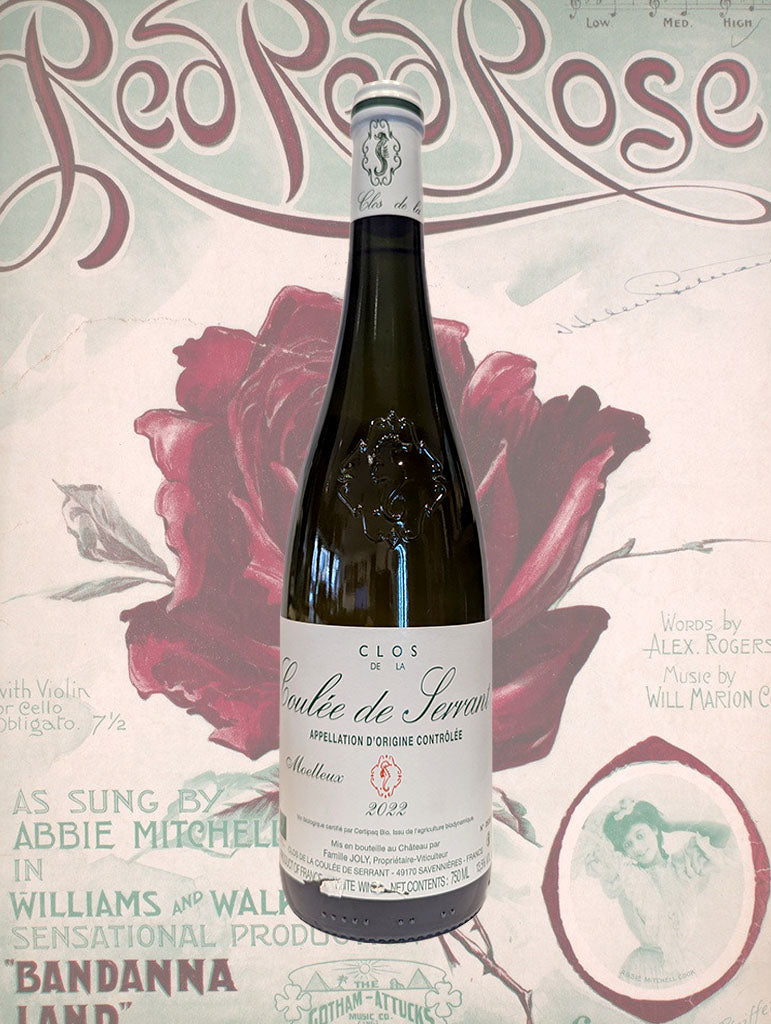 A bottle of Joly 'Clos de Coulee de Serrant Moelleux' Chenin Blanc 2022 from Loire, France