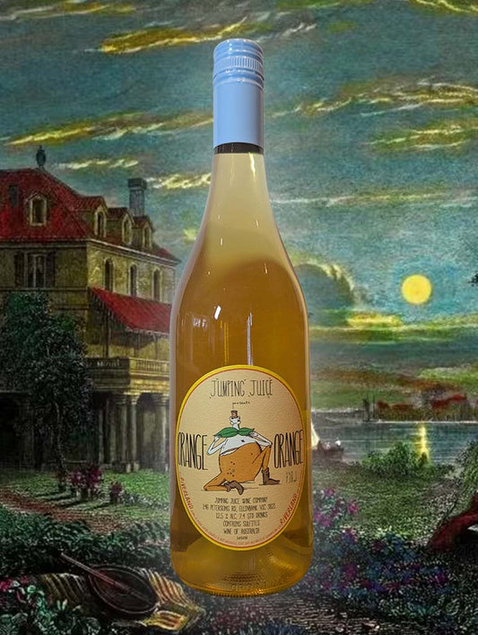 A bottle of Jumping Juice Orange 2023 from Riverland, SA - A fruity and easy drinking orange wine.