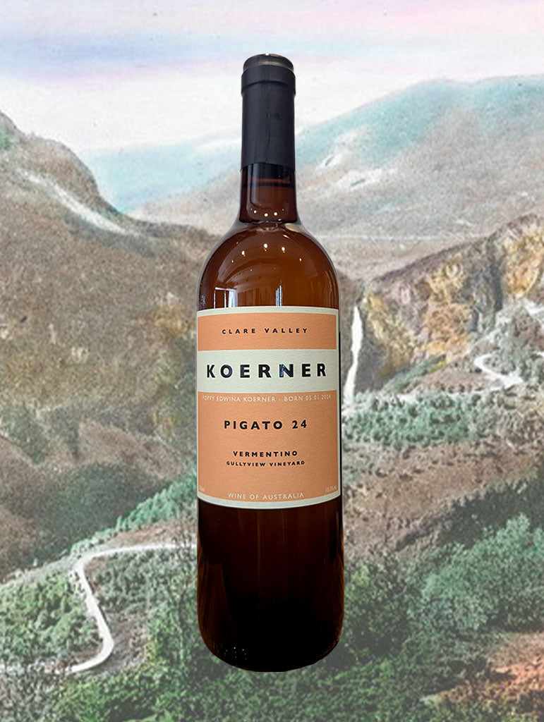 A bottle of Koerner 'Pigato' Skin Contact Vermentino 2024 from Clare Valley