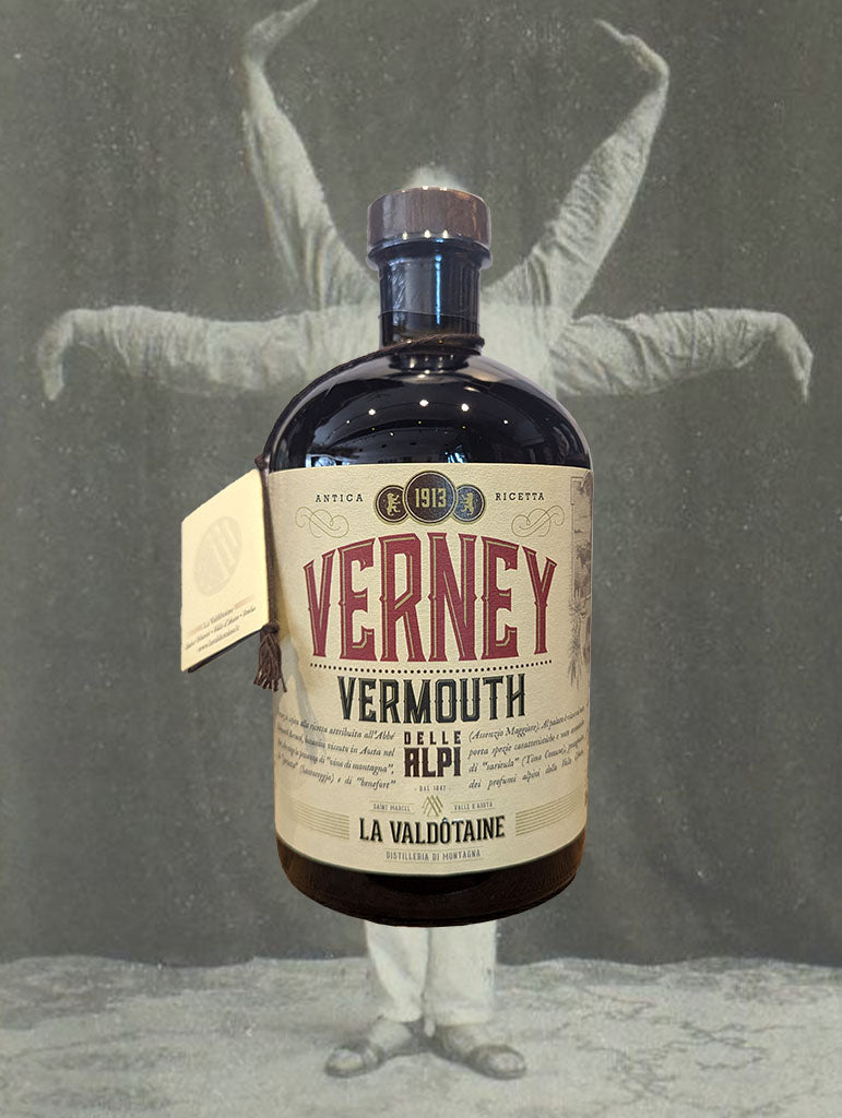 A bottle of La Valdotaine 'Verney' Vermouth Delle Alpi from Valle d'Aosta, Italy