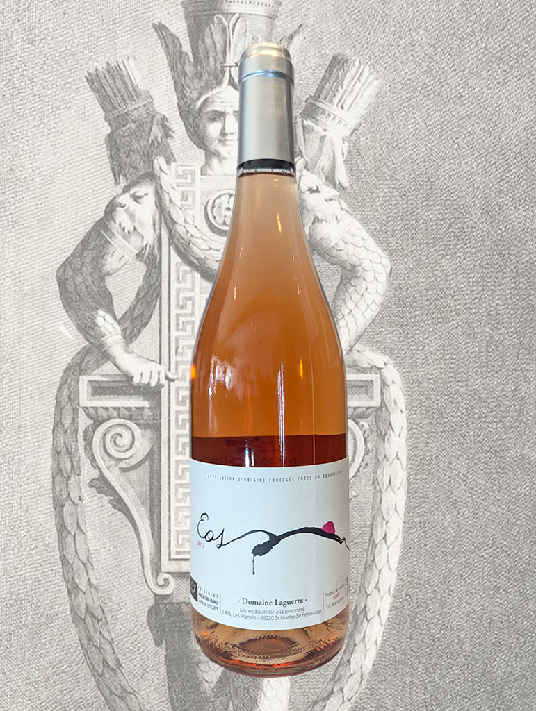 A bottle of Laguerre 'EOS' Rose 2023 from Roussillon, France - A light, fresh Rose from the south of France. 